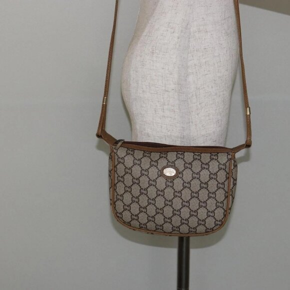 GUCCI GG PLUS Canvas Shoulder Bag PVC Leather Beige Auth th6401 - Picture 15 of 16